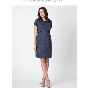 Seraphine Navy Bouclé maternity shift dress